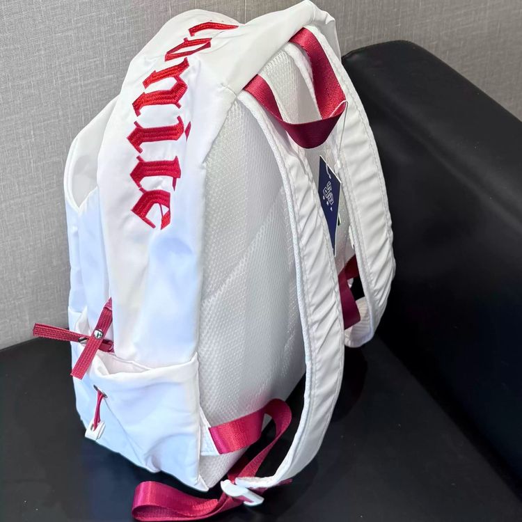 White Backpack With Red Text image 2