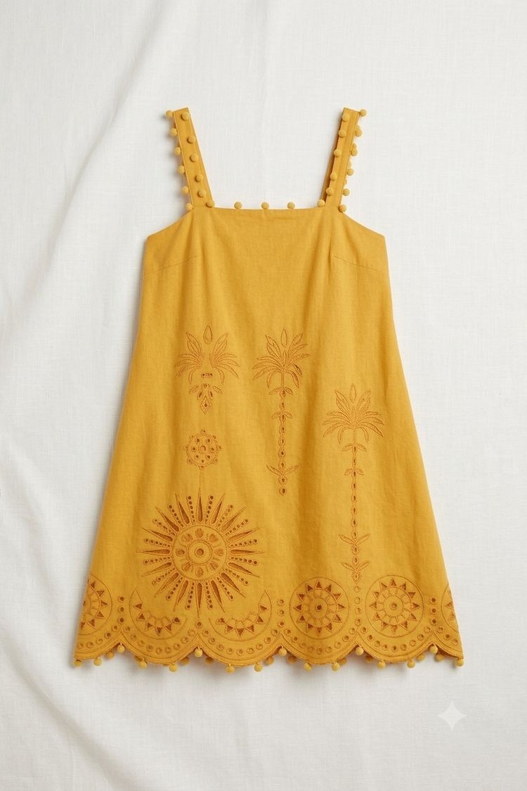 River Island Yellow Embroidered Sleeveless Dress RRP £60