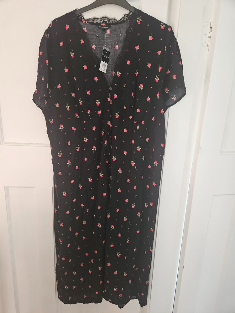 Peacocks black floral dress
