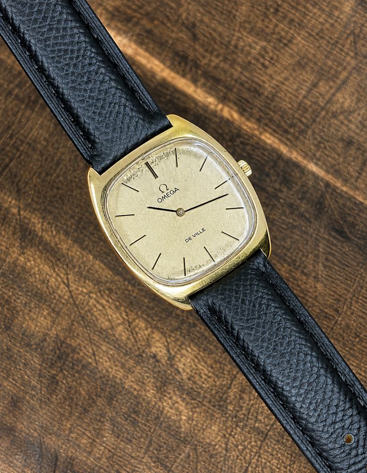 Vintage Omega De Ville Gold Tone Dress Watch | Ultra Slim | Black Leather Strap | Swiss Made