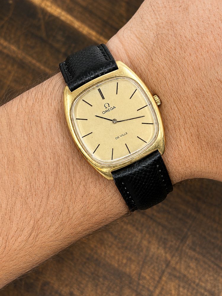 Vintage Omega De Ville Gold Tone Dress Watch | Ultra Slim | Black Leather Strap | Swiss Made 2