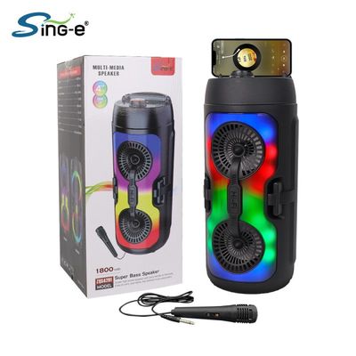 Dual 4 Portable Wireless Bluetooth Speaker with Wired Microphone | 16W Super Bass, Dynamic RGB Party Lights & 1800mAh Battery