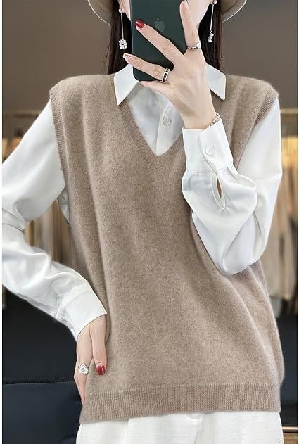 Beige Wool Knit Vest image 1