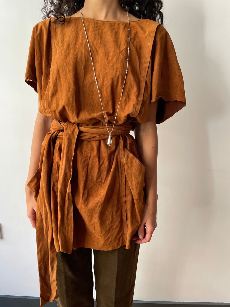 Prada tan suede belted mini dress tunic 3