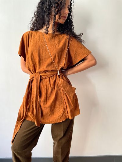 Prada tan suede belted mini dress tunic 8