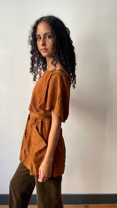 Prada tan suede belted mini dress tunic 7
