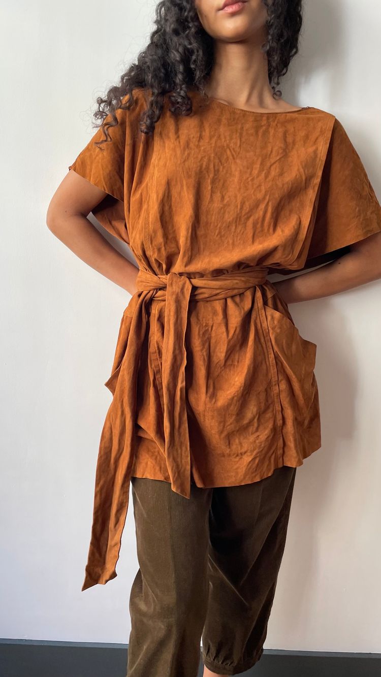 Prada tan suede belted mini dress tunic 5