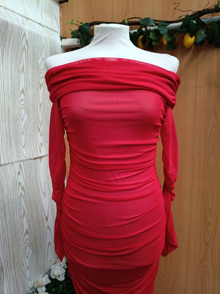 Other Red Off-Shoulder Ruched Midi Dress product image