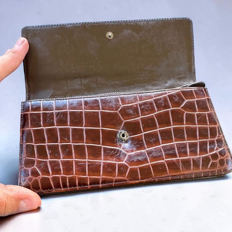 Vintage Kenzo Wallet, Brown Leather with Croc Effect image 4