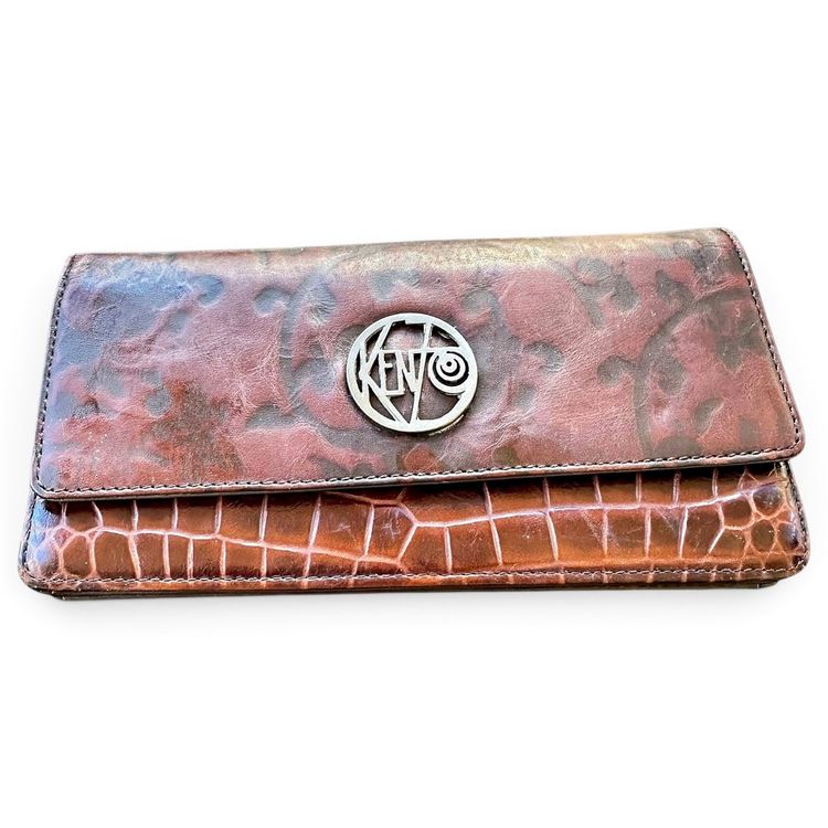 Vintage Kenzo Wallet, Brown Leather with Croc Effect image 1