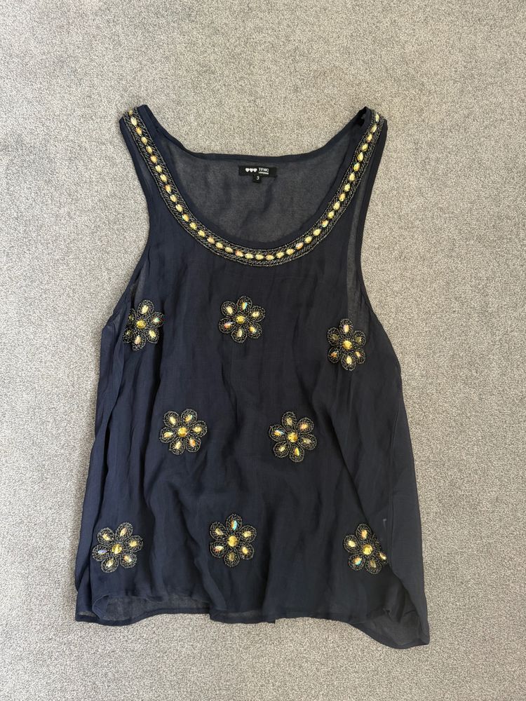 Other Navy Sleeveless Top With Floral Embellishments product image
