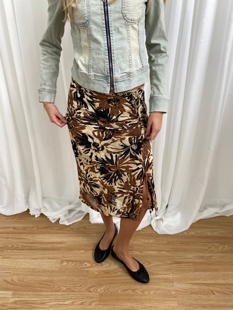 Vintage 00s Floral Midi Skirt - Size UK 8