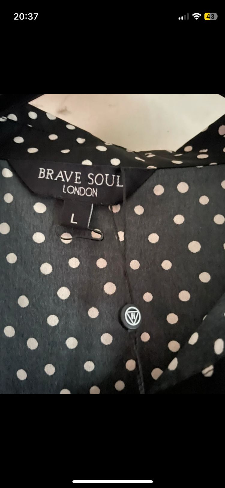 Misguided black and white polka dot shirt size large  2