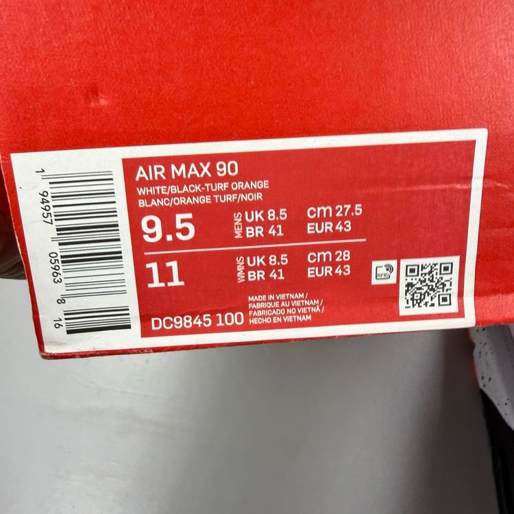 Nike Air Max 90 Size UK 8.5 Black Turf Orange White Men's Trainers DC9845-100 image 5