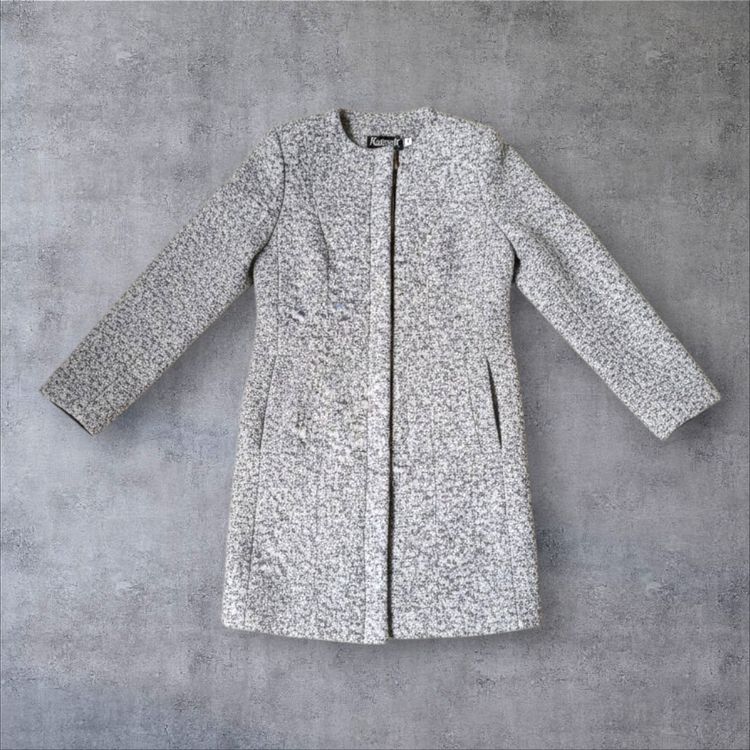 Grey Textured Long Coat wełna i wiskoza 