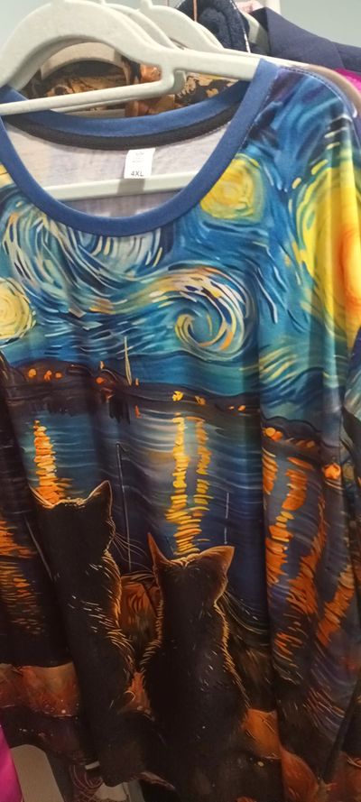 Long Sleeve Shirt With Starry Night Cat Print