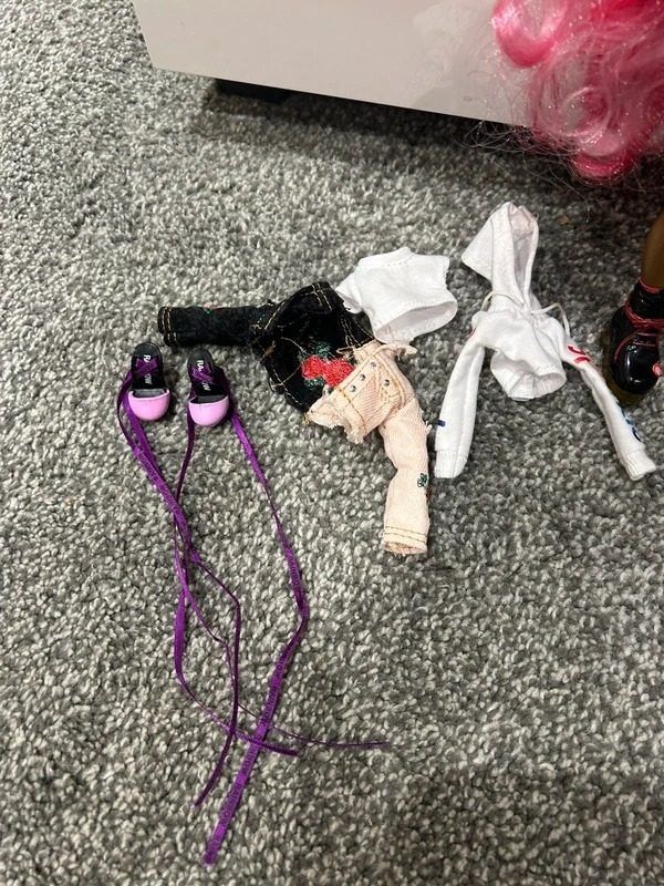 Doll With Pink Hair And Black Dress With Red Roses image 3