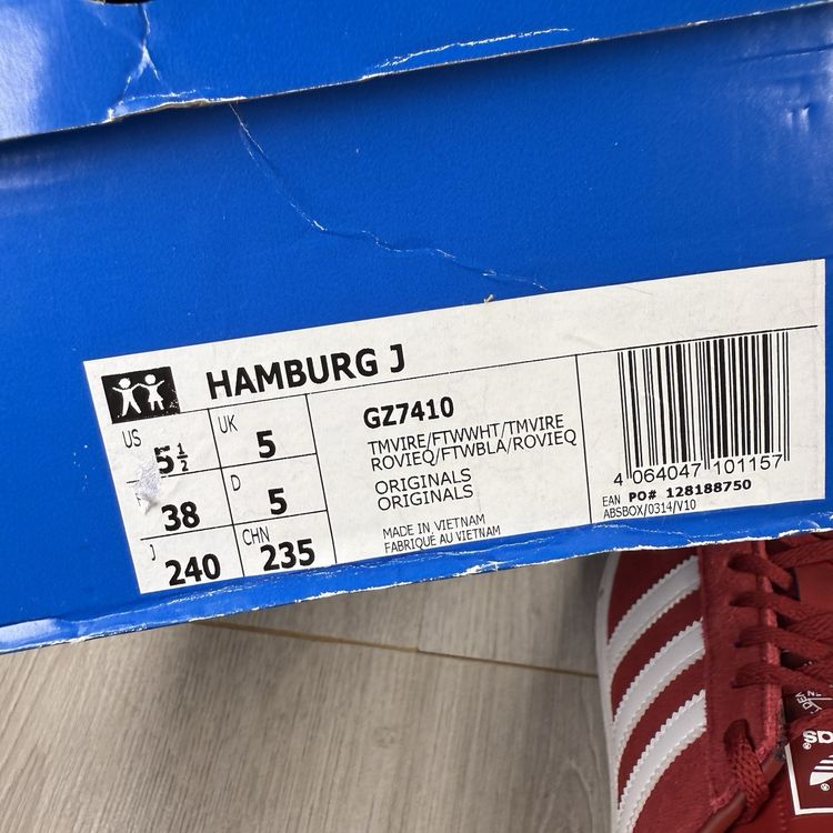 Immagine di Adidas Originals Hamburg Size UK 5 Red White Suede Trainers GZ7410 5