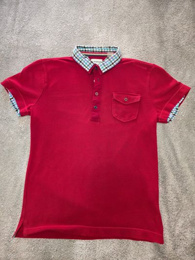 Red Polo Shirt With Checkered Collar And Cuffs