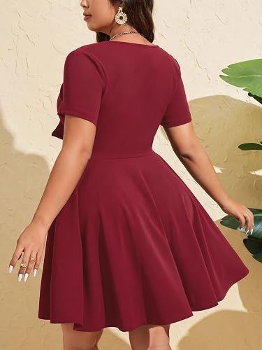 Burgundy Short Sleeve Dress With Front Tie image 4