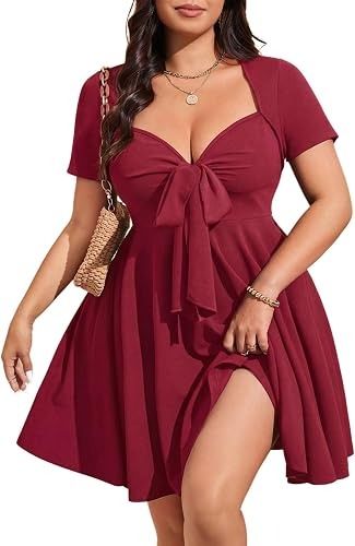 Burgundy Short Sleeve Dress With Front Tie image 5