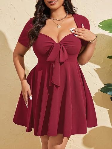 Burgundy Short Sleeve Dress With Front Tie image 1