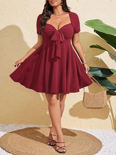 Burgundy Short Sleeve Dress With Front Tie image 2