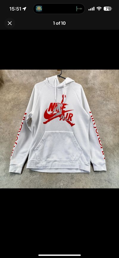 Nike Air Jordan White Red Jumpman Logo Hoodie Pullover Sweatshirt Men’s M