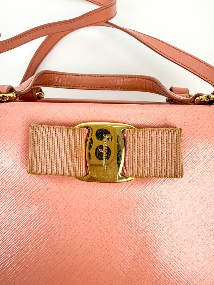 Pink Leather Handbag With Bow Detail 7