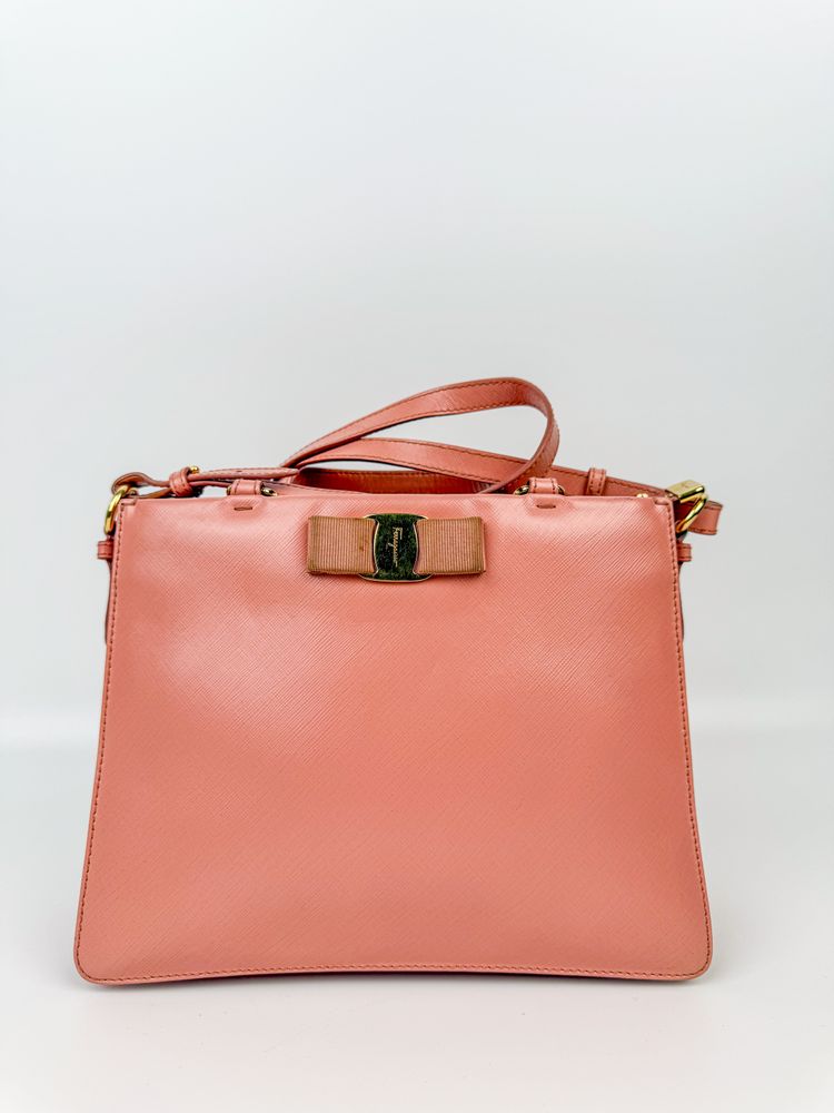 Pink Leather Handbag With Bow Detail