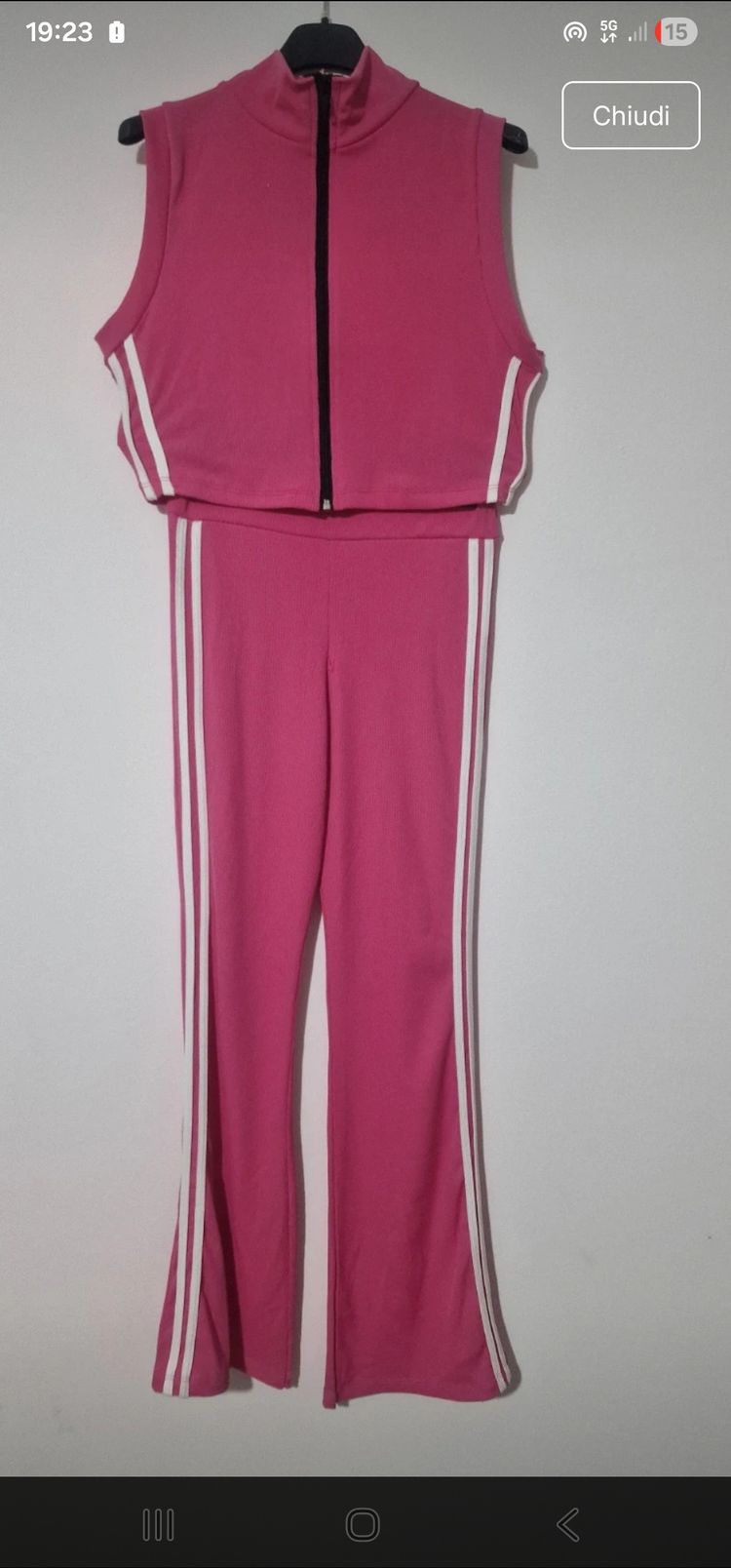 Pink Sleeveless Zip-Up Top And Matching Pants Set