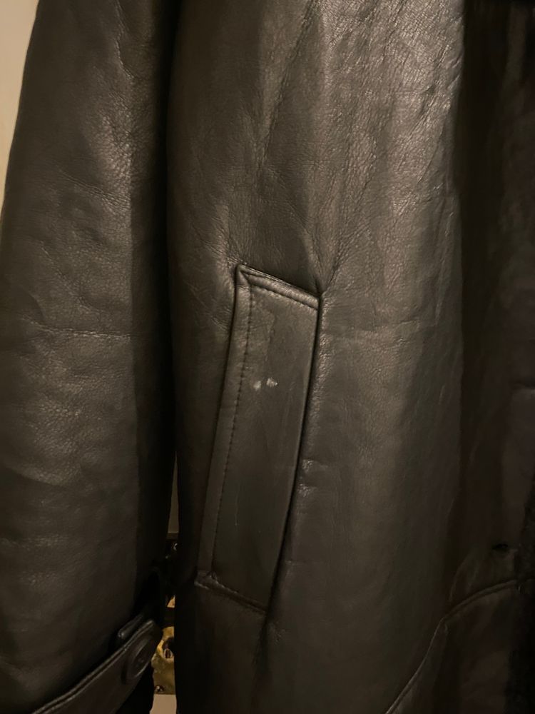 Black Shearling Leather Coat image 2