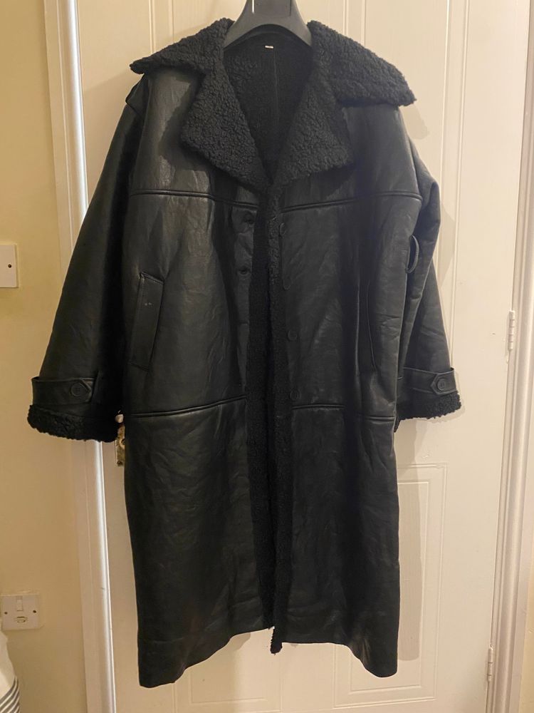 Black Shearling Leather Coat image 1