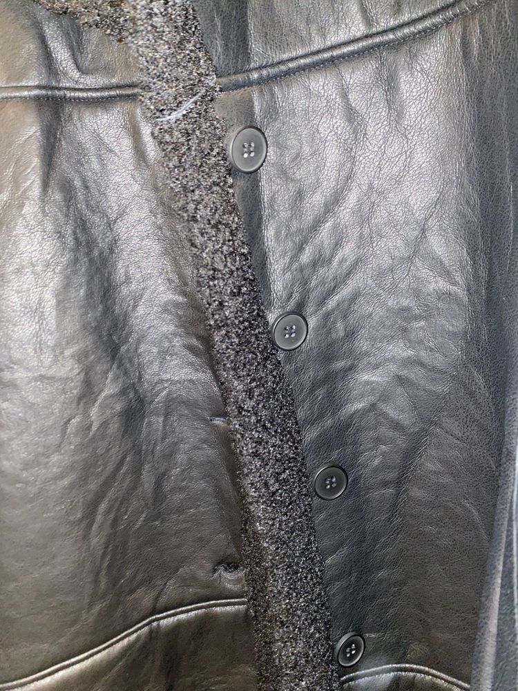 Black Shearling Leather Coat image 5