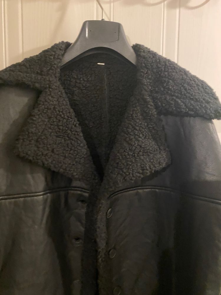Black Shearling Leather Coat image 4
