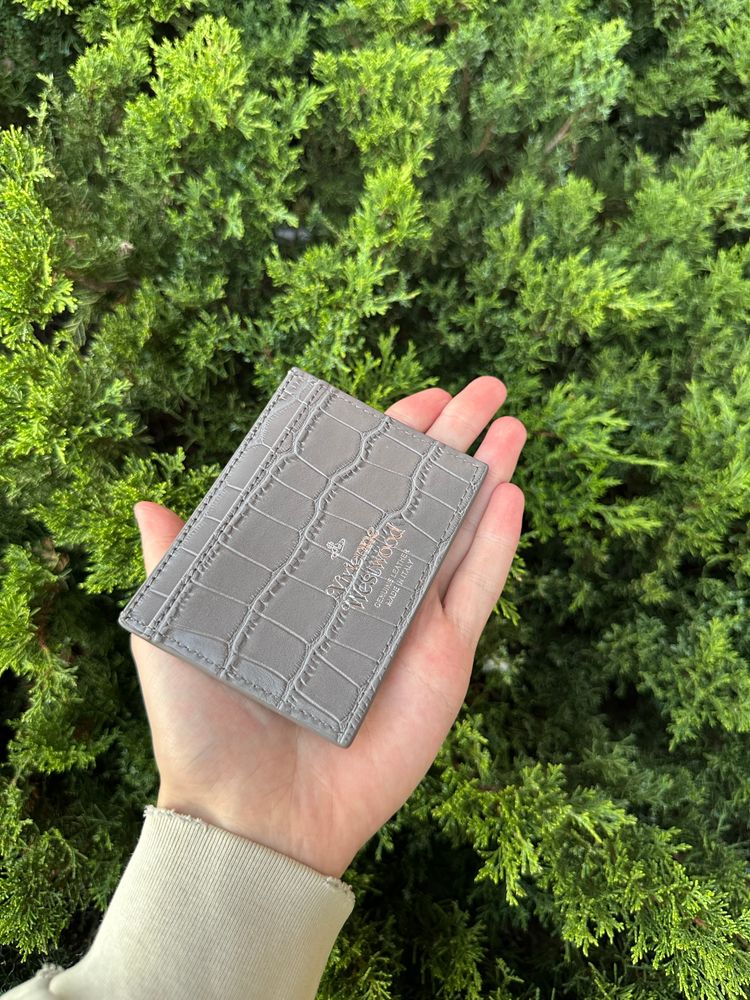 Immagine di Vivienne Westwood Grey Crocodile Embossed Leather Card Holder 2