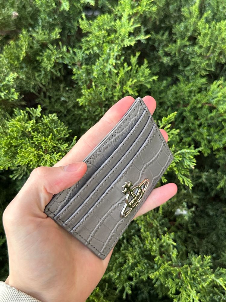 Immagine di Vivienne Westwood Grey Crocodile Embossed Leather Card Holder 4