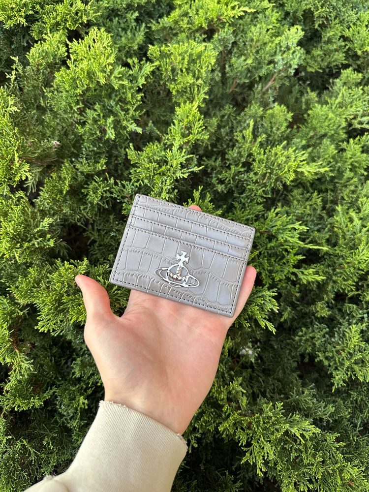 Vivienne Westwood Grey Crocodile Embossed Leather Card Holder