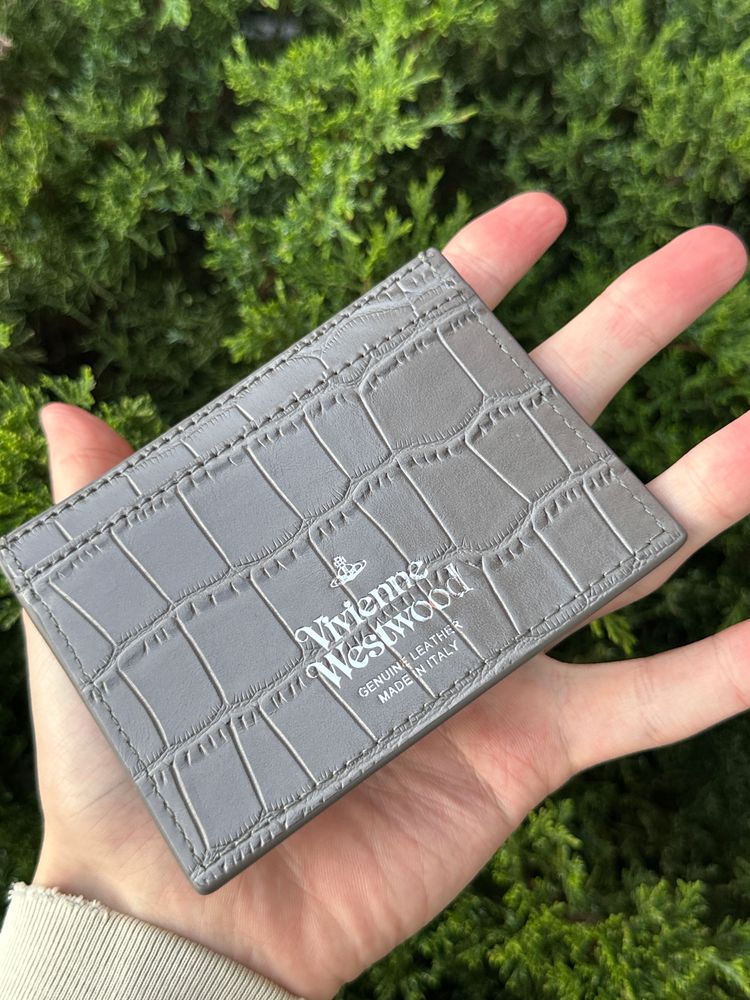 Immagine di Vivienne Westwood Grey Crocodile Embossed Leather Card Holder 3