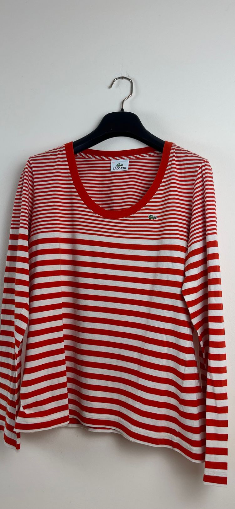 Lacoste Donna Maglia Righe Rosse Bianche L 44 Maniche Lunghe image 5