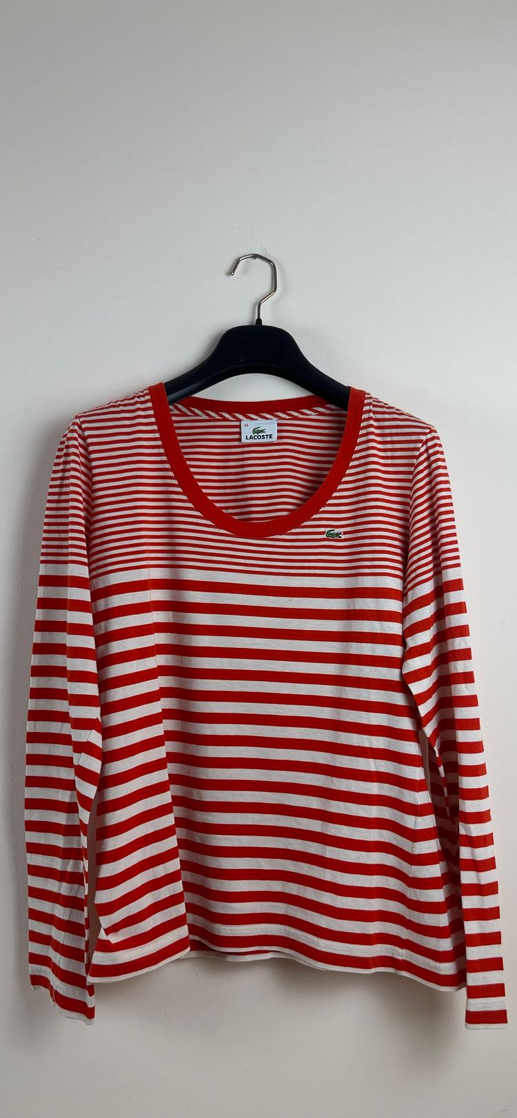 Lacoste Donna Maglia Righe Rosse Bianche L 44 Maniche Lunghe image 2