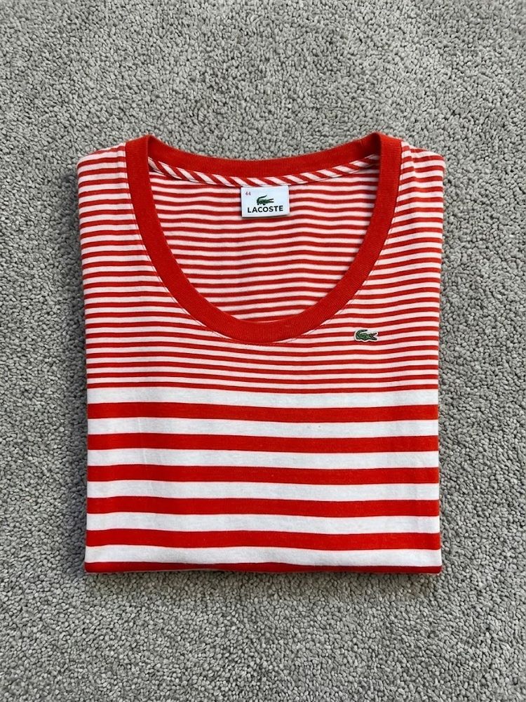 Lacoste Donna Maglia Righe Rosse Bianche L 44 Maniche Lunghe image 1