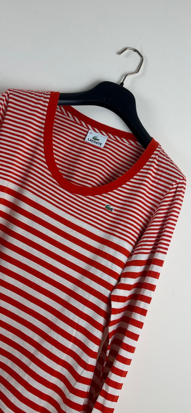 Lacoste Donna Maglia Righe Rosse Bianche L 44 Maniche Lunghe image 3