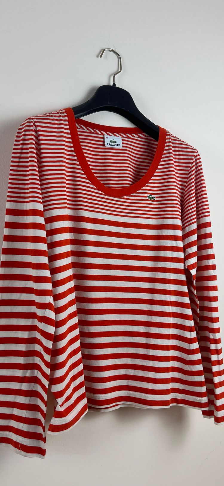 Lacoste Donna Maglia Righe Rosse Bianche L 44 Maniche Lunghe image 4