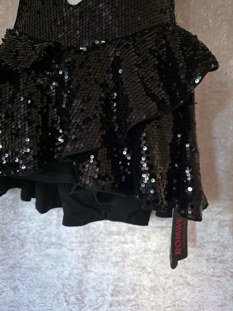 Immagine di Romwe Black Grunge Punk Y2K Clubcore Sparkly Cross Decor Backless Micro Mini Dress Size M/UK10-12 3
