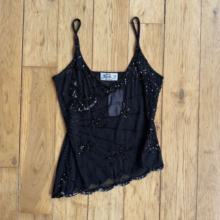 Black Beaded Butterfly Camisole Top