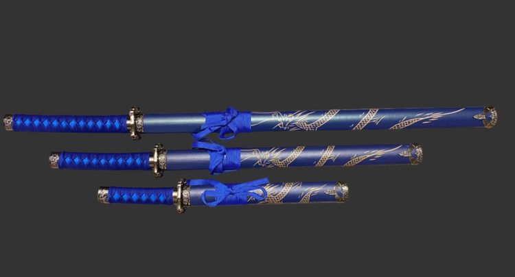 Set Dragon Blue 440 Steel Samurai Sword Katana Set of 3 product image