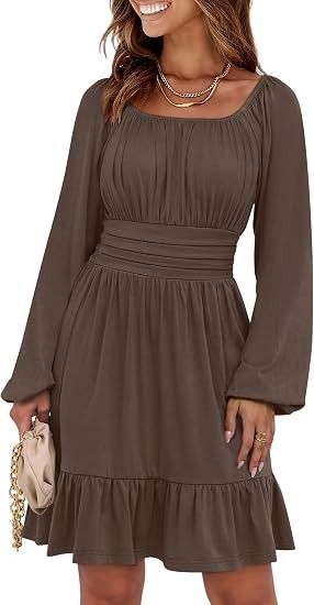Brown Long Sleeve Dress image 4