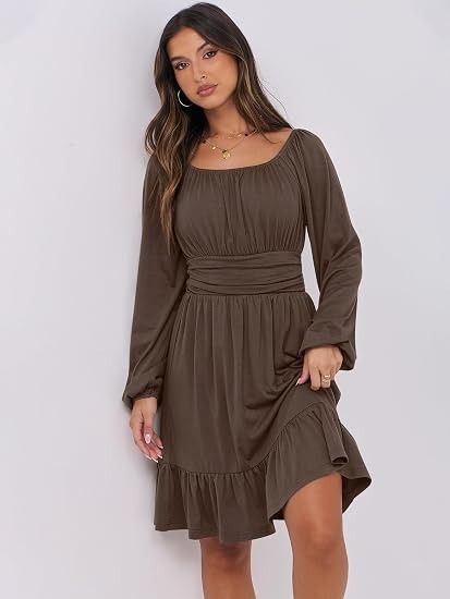 Brown Long Sleeve Dress image 3