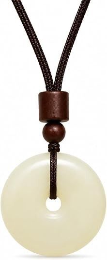Brown Cord Necklace With White Circular Pendant image 1